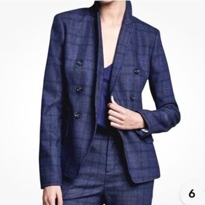 BANANA REPUBLIC | Women's Blue Plaid Double Breasted Wool Blend Blazer, Size 8